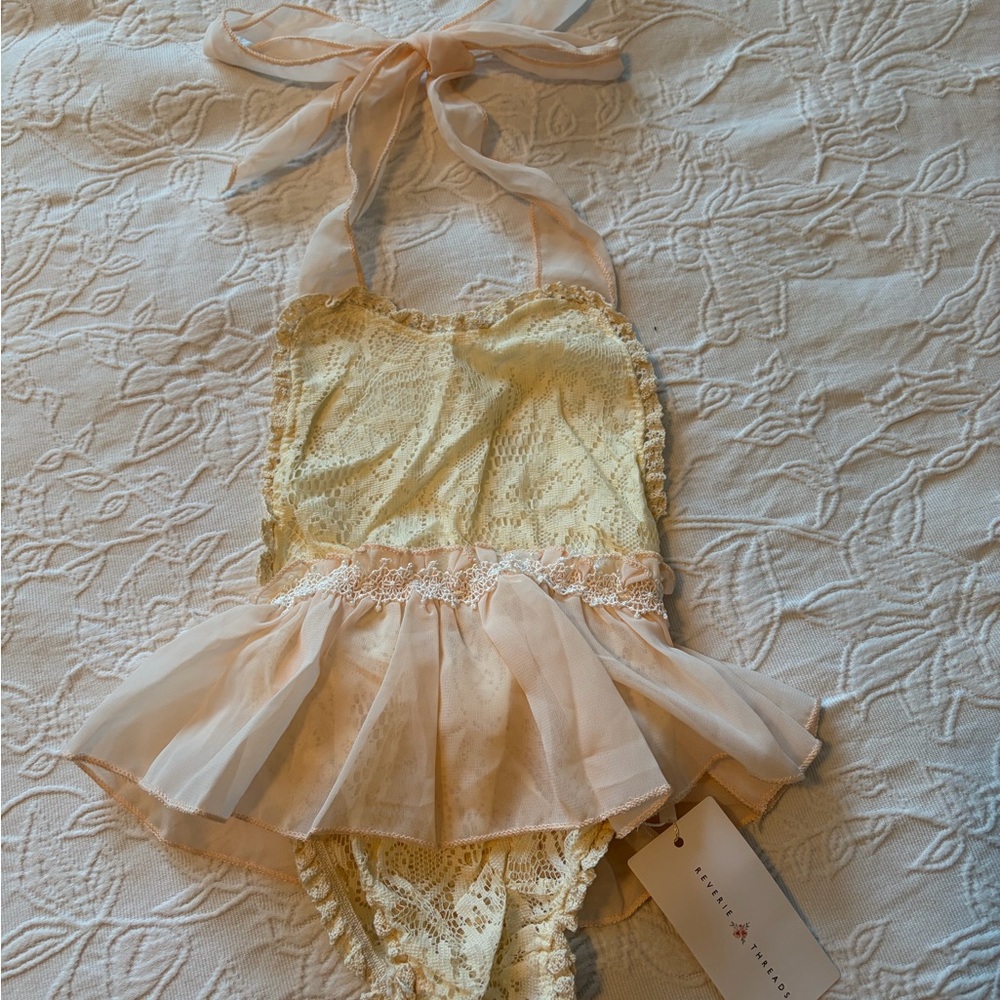 Reverie Threads newborn photo shoot Cream and Pink Lace One Piece